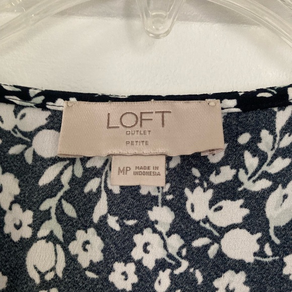 LOFT Navy and White Floral Wrap Dress - Picture 2 of 5